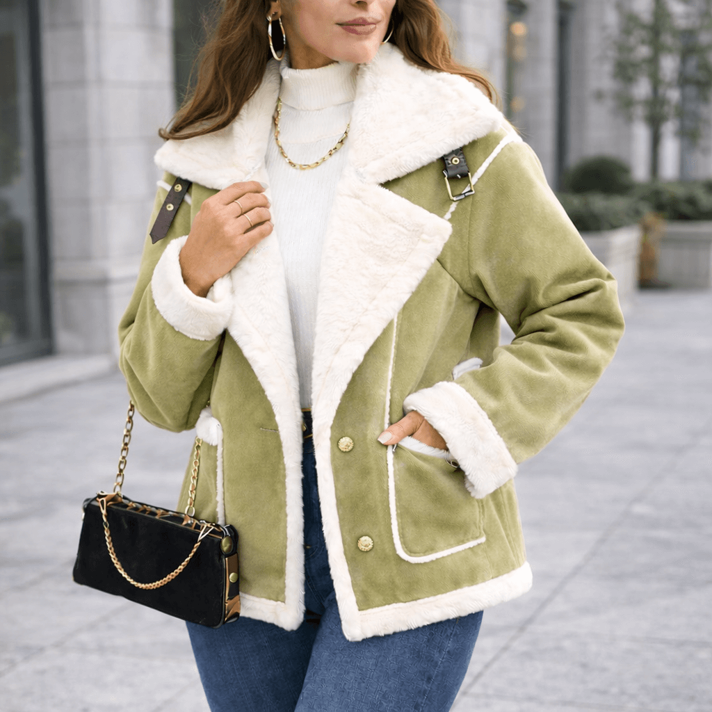 Women’s Winter Plush Polo Collar Jacket – Korean Style Warm Batwing Coat