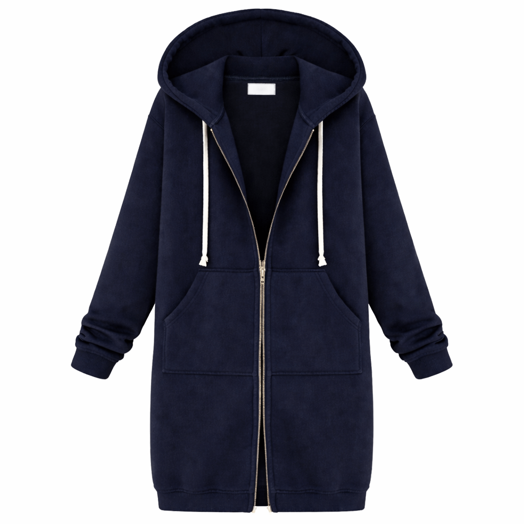 Women’s Long Zip-Up Hoodie Jacket – Casual Hooded Sweatshirt Coat