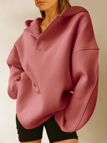 Women’s Oversized Solid Color Hoodie – Casual Loose Pullover