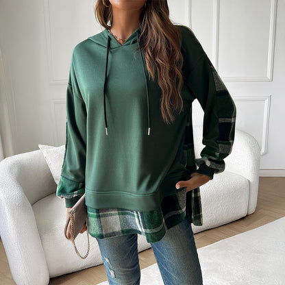 Women’s Oversized Plaid Patchwork Hoodie
