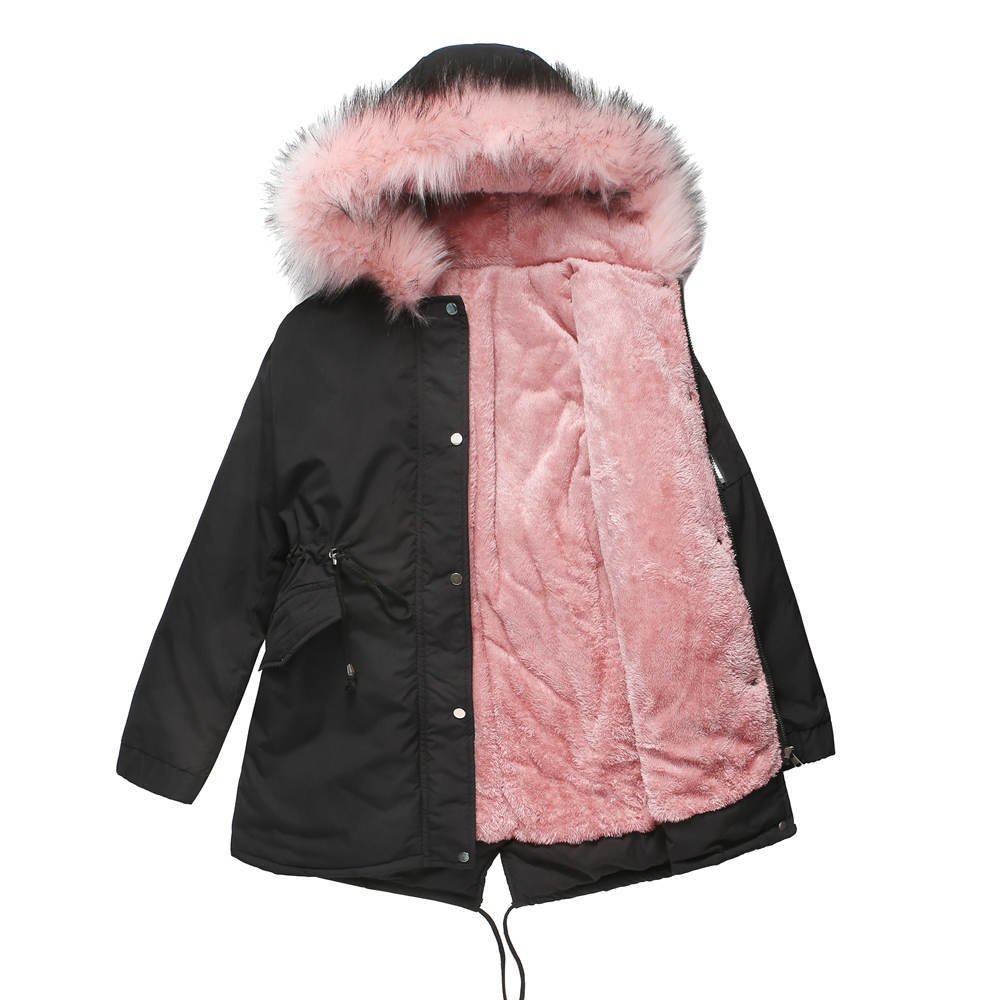 Women’s Winter Fur-Lined Parka Jacket – Hooded Mid-Length Warm Coat