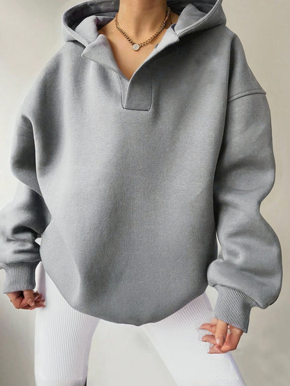 Women’s Oversized Solid Color Hoodie – Casual Loose Pullover
