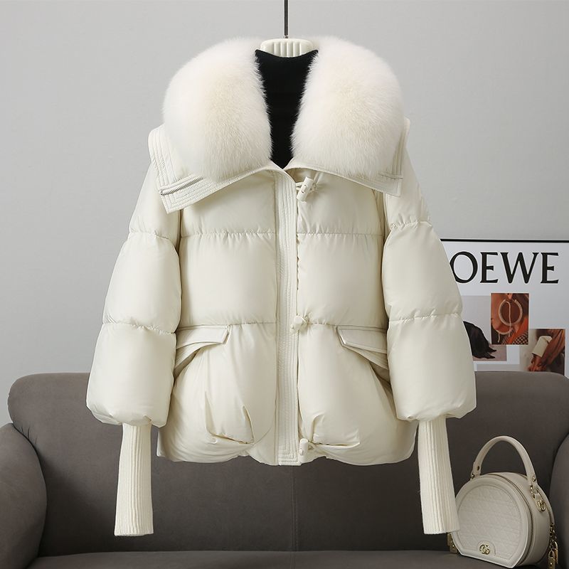 Women’s Winter Fur-Collar Puffer Jacket – Short Thick Warm Coat with Zipper