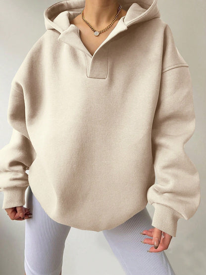 Women’s Oversized Solid Color Hoodie – Casual Loose Pullover