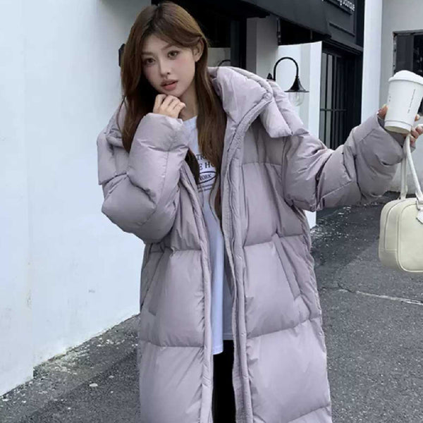 Women’s Long Winter Puffer Coat – Loose Fit Thick Cotton Jacket