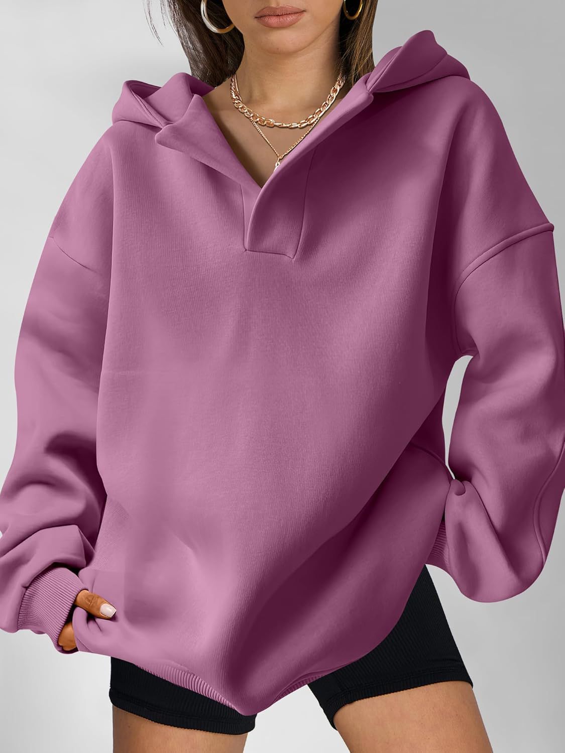 Women’s Oversized Solid Color Hoodie – Casual Loose Pullover