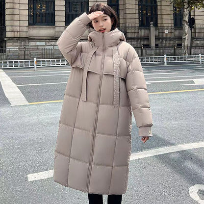 Women’s Long Winter Puffer Coat – Korean Style Thick Down Jacket with Pockets