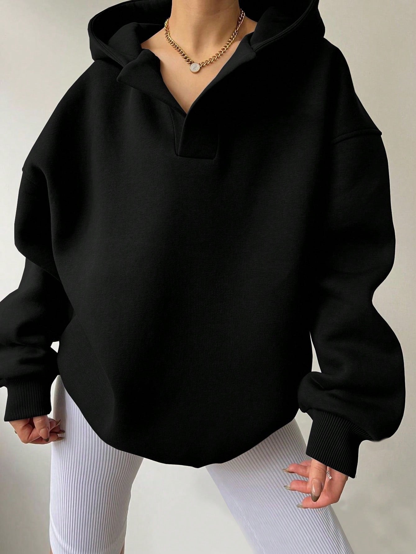 Women’s Oversized Solid Color Hoodie – Casual Loose Pullover