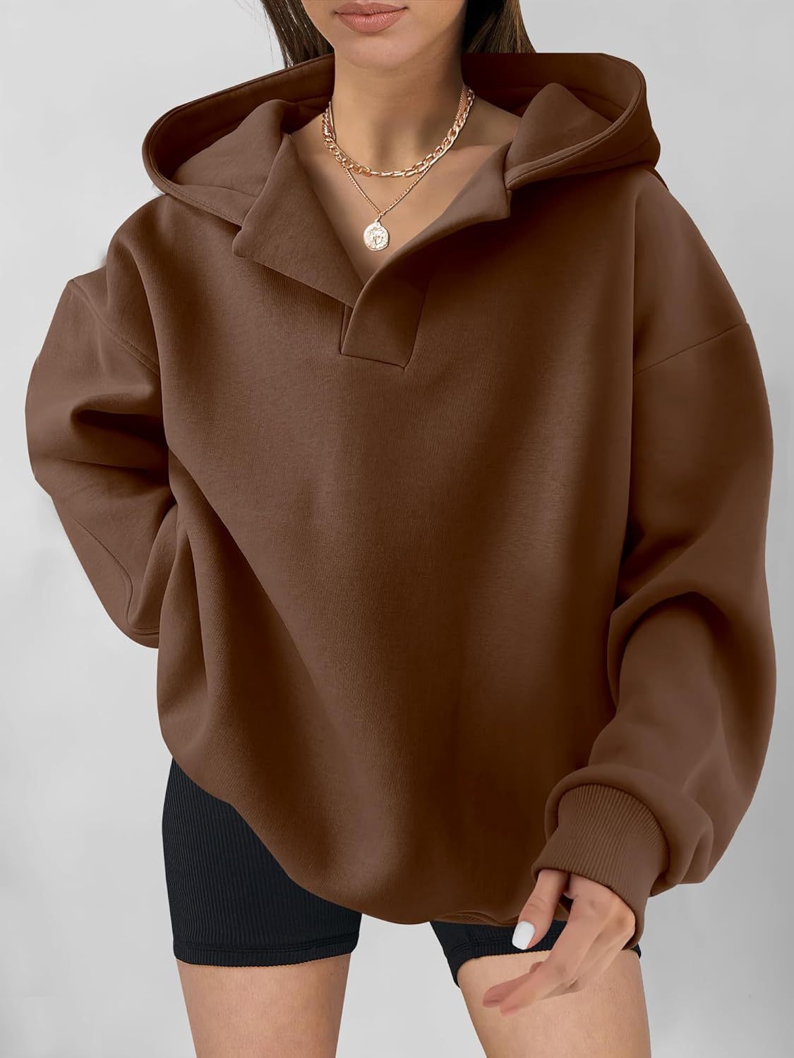Women’s Oversized Solid Color Hoodie – Casual Loose Pullover