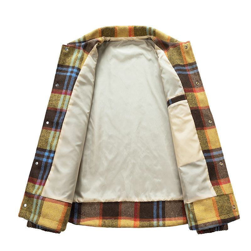 Men’s Plus-Size Color-Block Plaid Shirt Jacket – Casual Long Sleeve Shacket