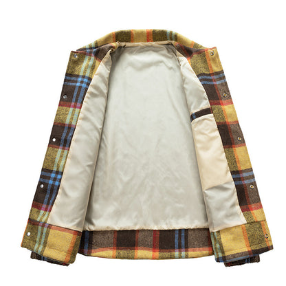 Men’s Plus-Size Color-Block Plaid Shirt Jacket – Casual Long Sleeve Shacket