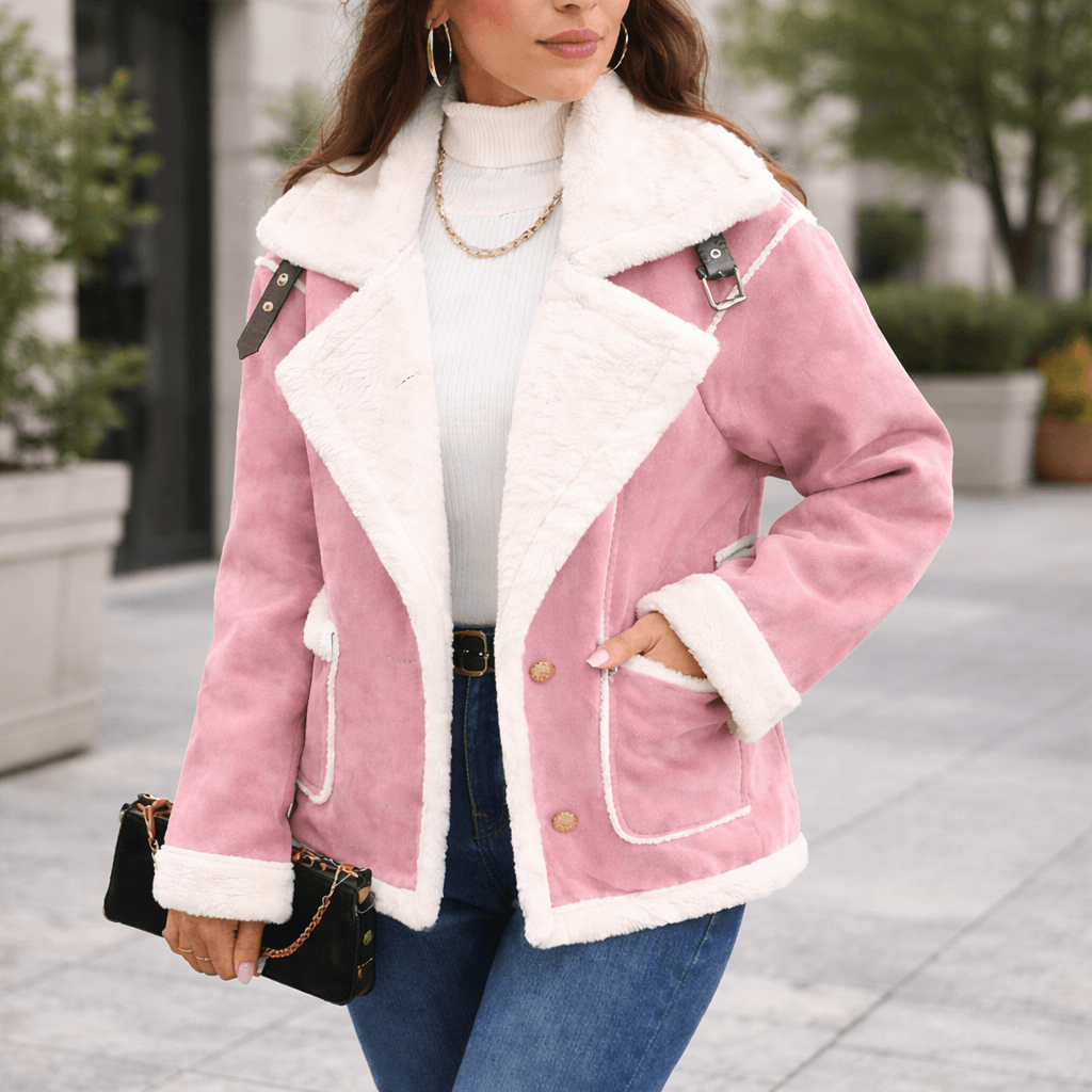 Women’s Winter Plush Polo Collar Jacket – Korean Style Warm Batwing Coat