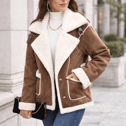 Women’s Winter Plush Polo Collar Jacket – Korean Style Warm Batwing Coat
