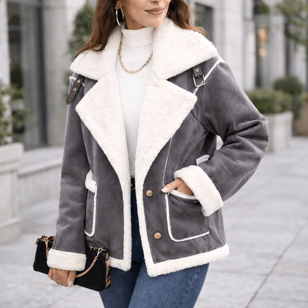 Women’s Winter Plush Polo Collar Jacket – Korean Style Warm Batwing Coat