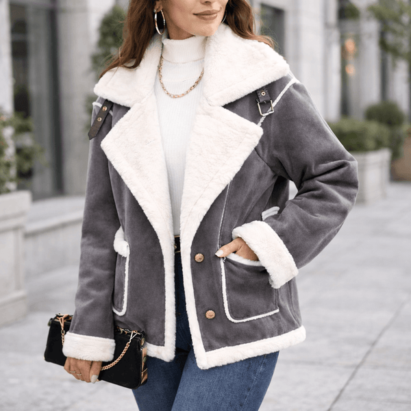 Women’s Winter Plush Polo Collar Jacket – Korean Style Warm Batwing Coat