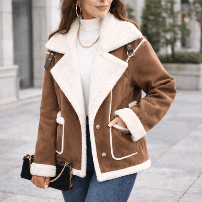 Women’s Winter Plush Polo Collar Jacket – Korean Style Warm Batwing Coat