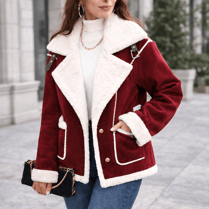 Women’s Winter Plush Polo Collar Jacket – Korean Style Warm Batwing Coat