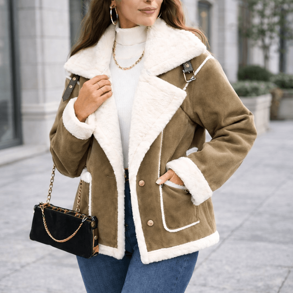 Women’s Winter Plush Polo Collar Jacket – Korean Style Warm Batwing Coat