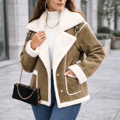 Women’s Winter Plush Polo Collar Jacket – Korean Style Warm Batwing Coat