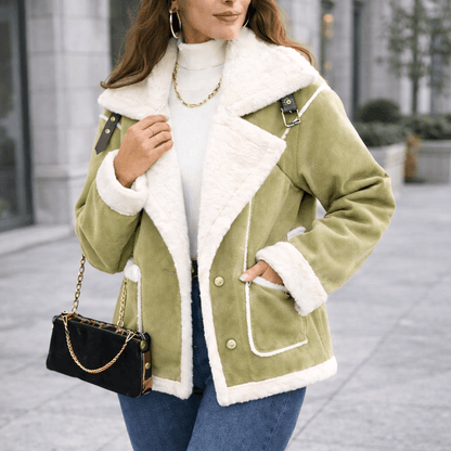 Women’s Winter Plush Polo Collar Jacket – Korean Style Warm Batwing Coat