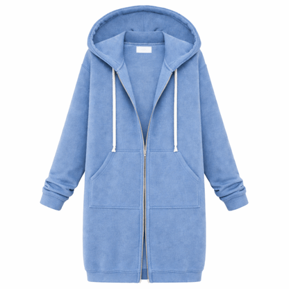Women’s Long Zip-Up Hoodie Jacket – Casual Hooded Sweatshirt Coat