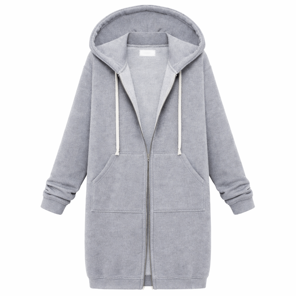 Women’s Long Zip-Up Hoodie Jacket – Casual Hooded Sweatshirt Coat