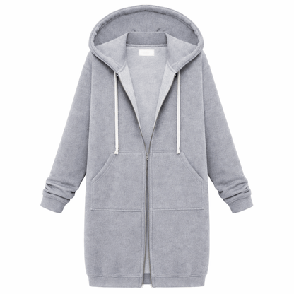 Women’s Long Zip-Up Hoodie Jacket – Casual Hooded Sweatshirt Coat