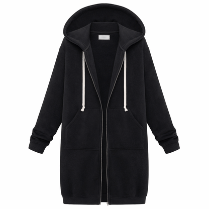 Women’s Long Zip-Up Hoodie Jacket – Casual Hooded Sweatshirt Coat