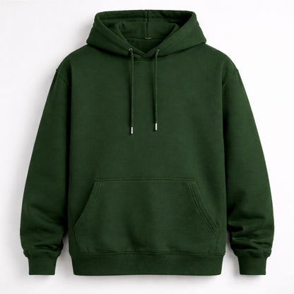 Men’s Solid Color Hooded Jumper – Loose Fit Mid-Length Pullover Hoodie with Long Sleeves