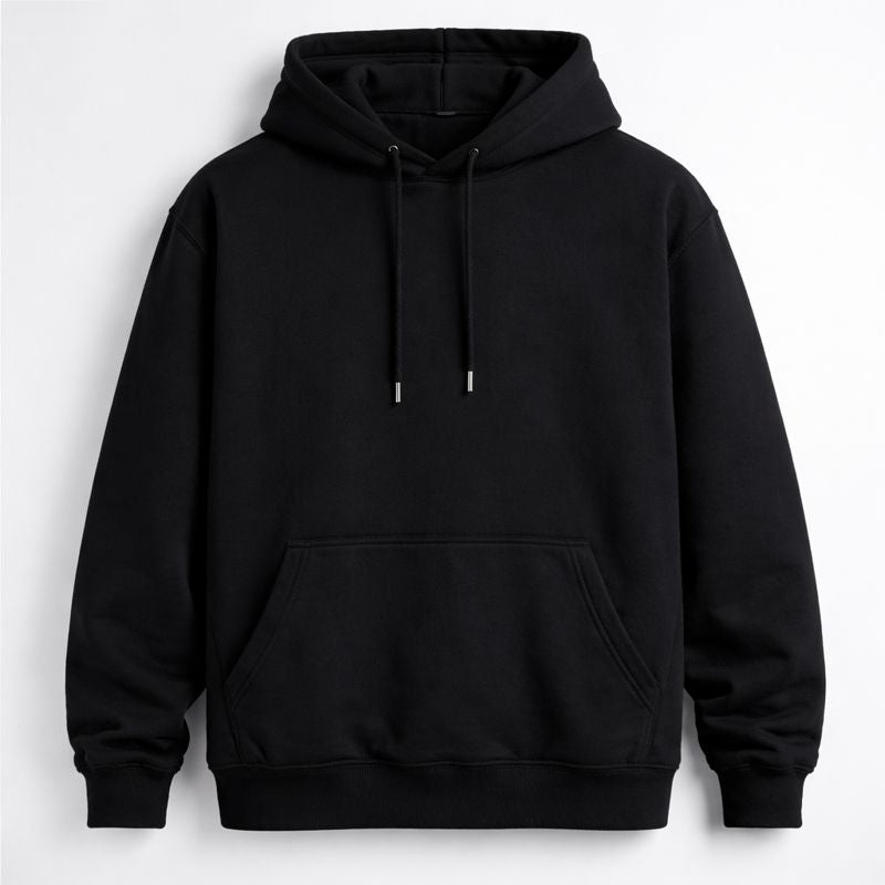 Men’s Solid Color Hooded Jumper – Loose Fit Mid-Length Pullover Hoodie with Long Sleeves