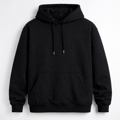 Men’s Solid Color Hooded Jumper – Loose Fit Mid-Length Pullover Hoodie with Long Sleeves