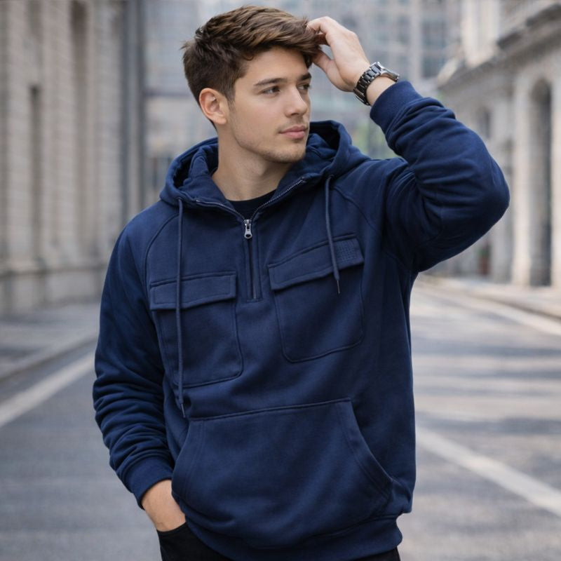 Men’s Thick Zip-Up Hoodie Sweatshirt – Casual Drawstring Hooded Pullover with Pocket