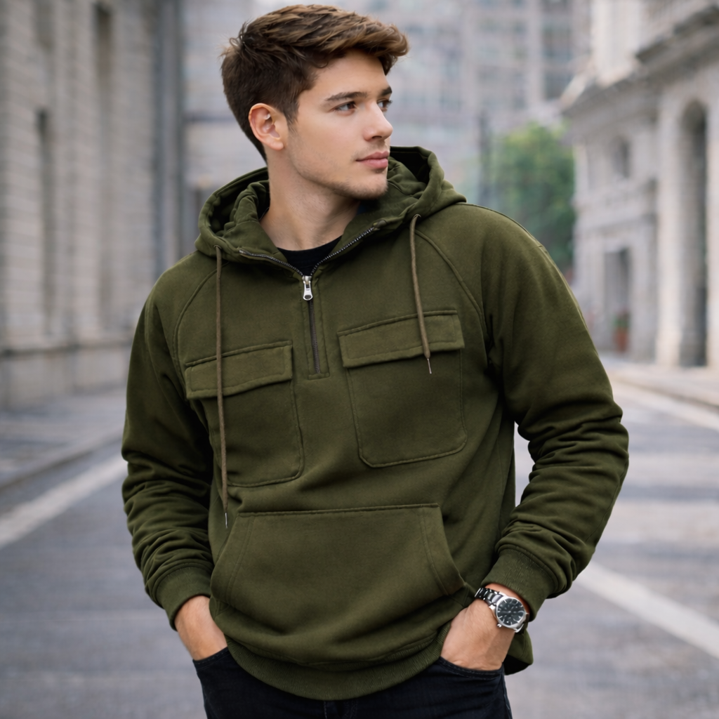 Men’s Thick Zip-Up Hoodie Sweatshirt – Casual Drawstring Hooded Pullover with Pocket