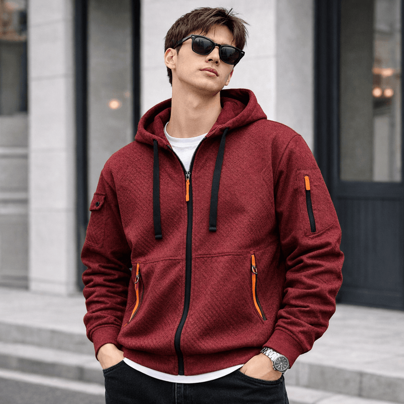 Men’s Zip-Up Utility Hoodie – Cotton Blend Casual Jacket