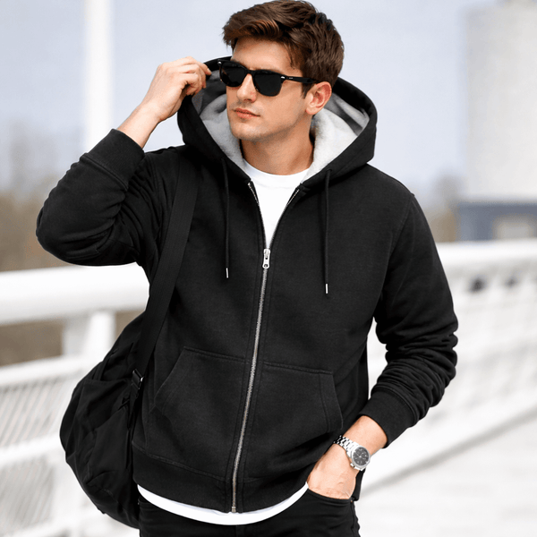 Men’s Fleece-Lined Zip-Up Hoodie – Casual Autumn & Winter Jacket