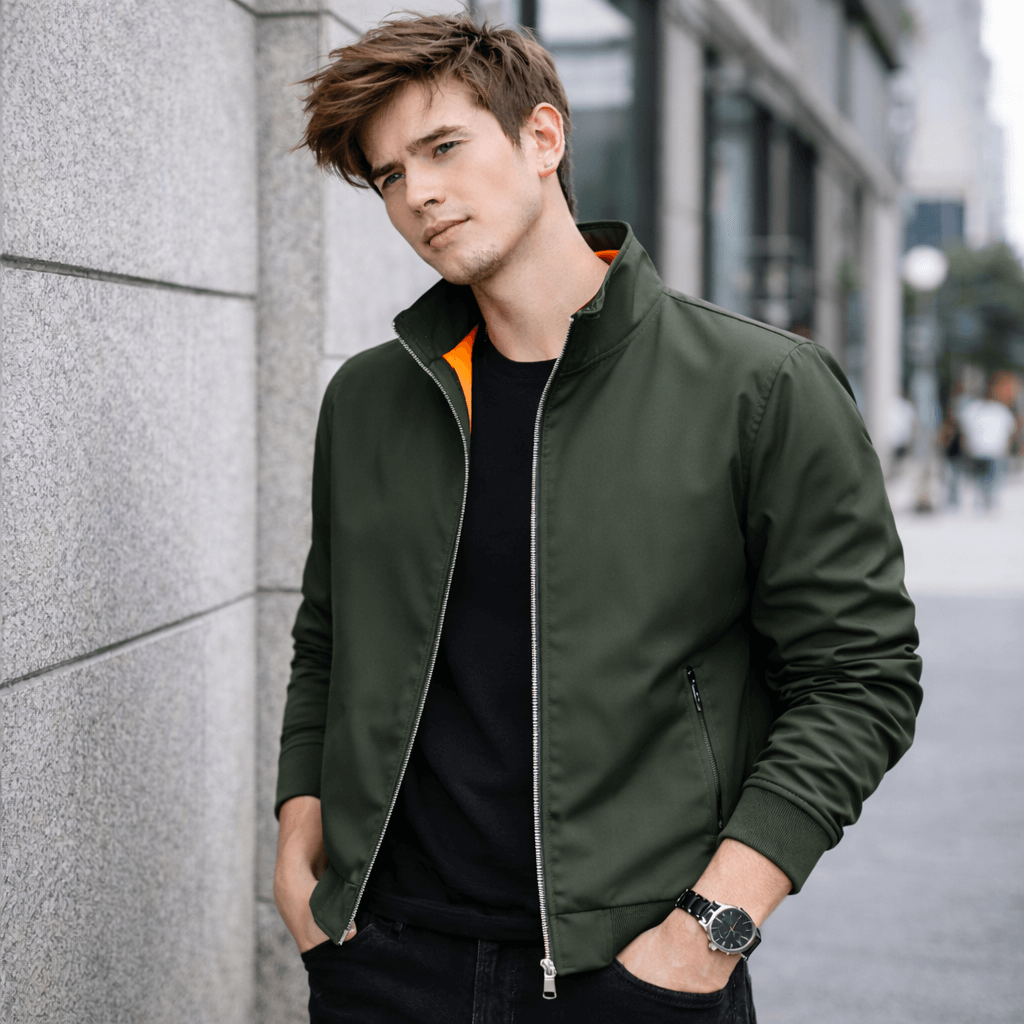 Men’s Stand Collar Slim Fit Jacket for Spring & Autumn Casual Wear