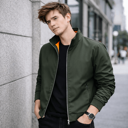 Men’s Stand Collar Slim Fit Jacket for Spring & Autumn Casual Wear