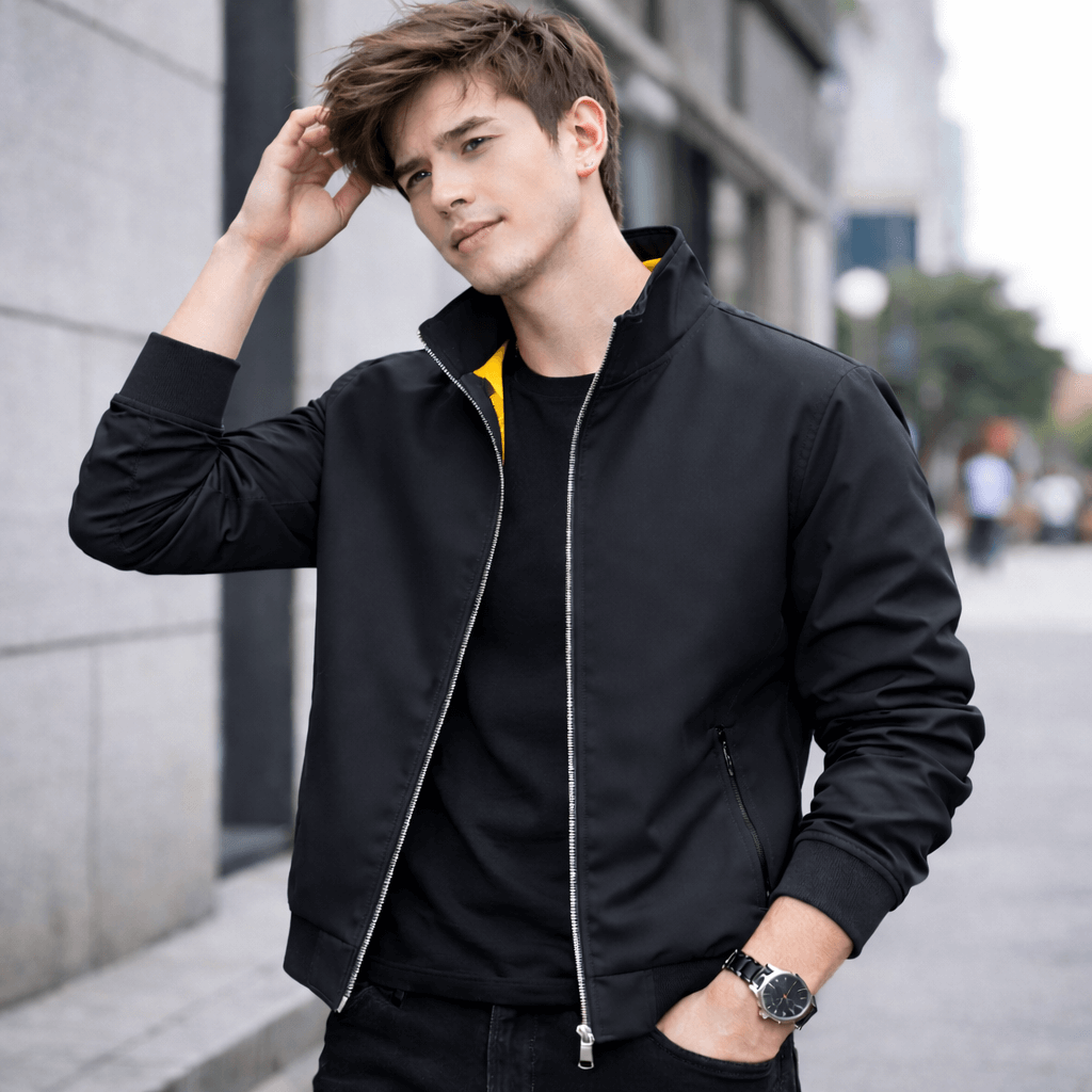 Men’s Stand Collar Slim Fit Jacket for Spring & Autumn Casual Wear