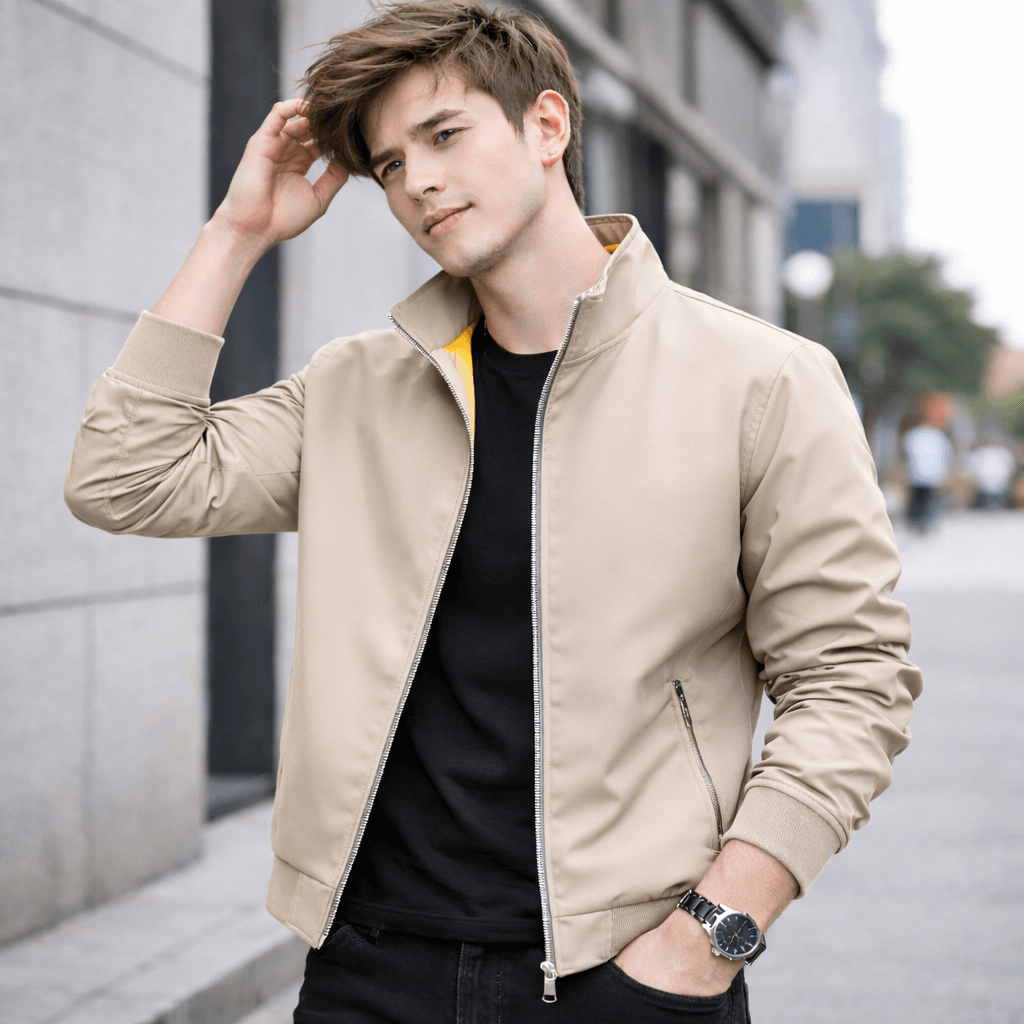 Men’s Stand Collar Slim Fit Jacket for Spring & Autumn Casual Wear