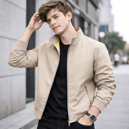 Men’s Stand Collar Slim Fit Jacket for Spring & Autumn Casual Wear