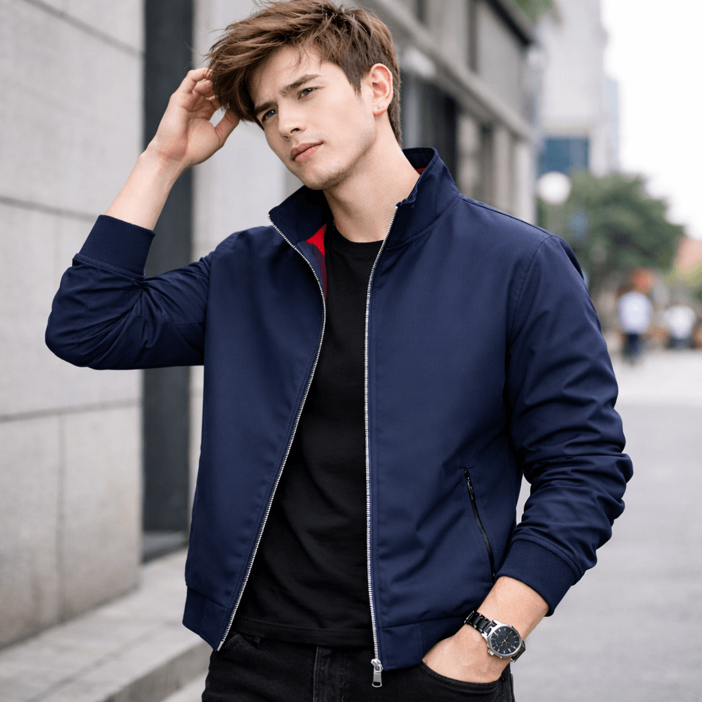 Men’s Stand Collar Slim Fit Jacket for Spring & Autumn Casual Wear