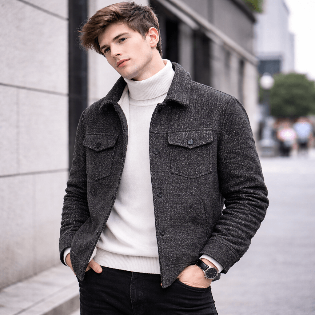 Men’s Slim Fit Fleece-Lined Wool Jacket