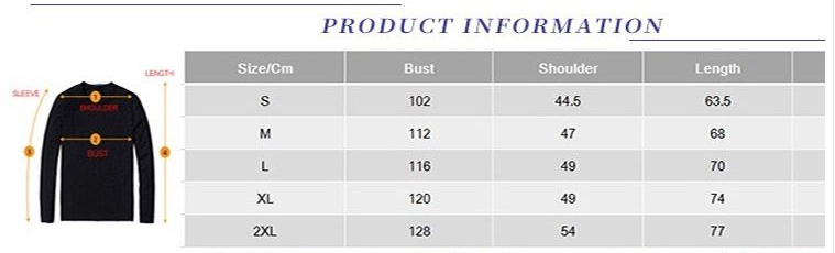 Mens Avatar Fleece size chart 