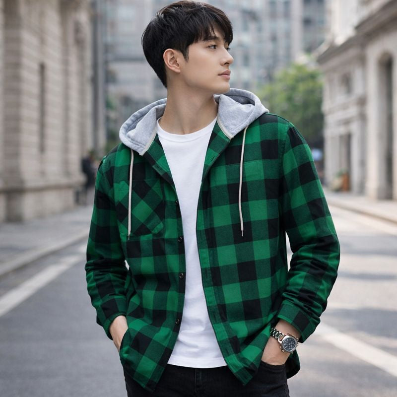 Men’s Plaid Hooded Shirt Jacket - Green