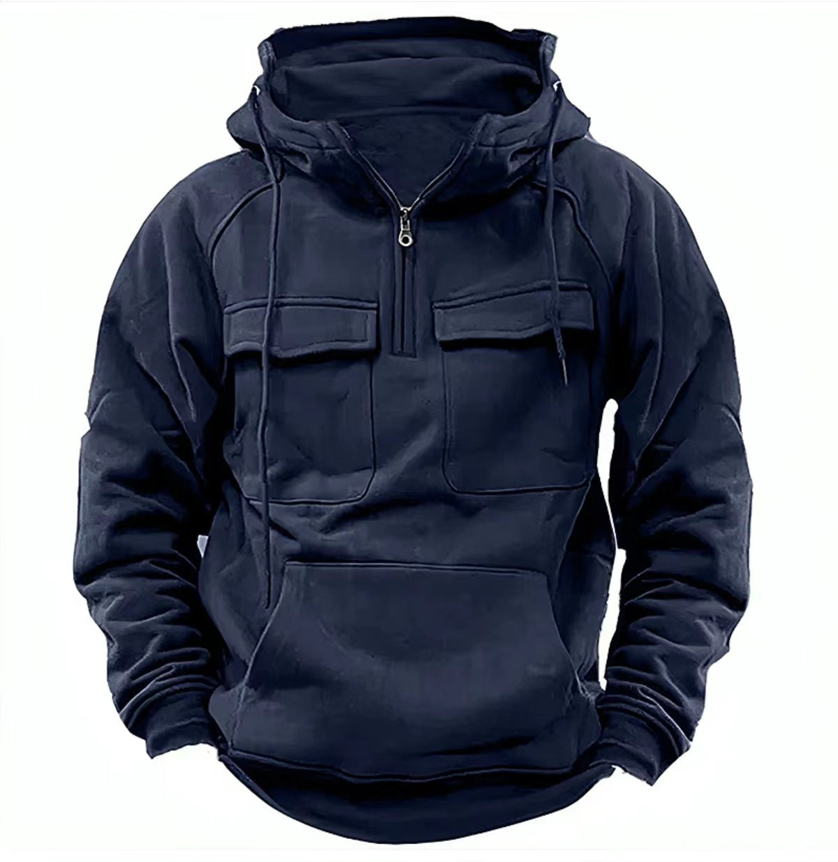 Men’s Thick Zip-Up Hoodie navy blue with velvet