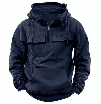 Men’s Thick Zip-Up Hoodie navy blue with velvet