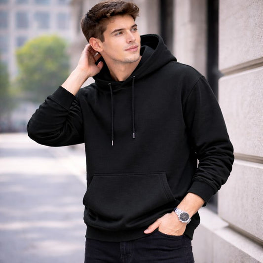 Men’s Loose Fit Hooded Pullover - Black