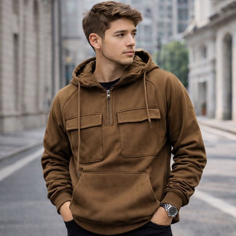 Men’s Thick Zip-Up Hoodie - Brown