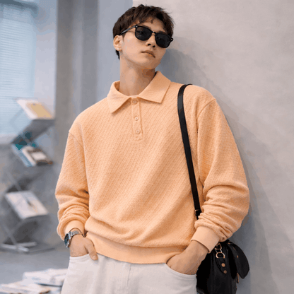 Mens Waffle Knit Polo Apricot Sweatshirt 