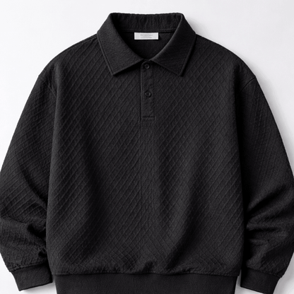 Men’s Waffle Knit Polo Black Sweatshirt